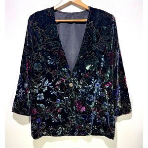 VTG Velvet jacket blazer dark floral fairy festive whimsy goth bohemian women L